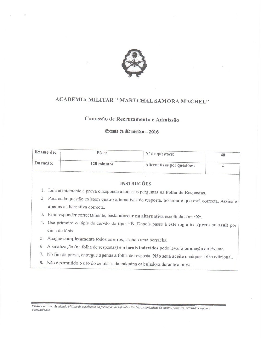 Física – 2016 da Academia Militar (Enunciado e Resolução do Exame de Admissão em PDF)
