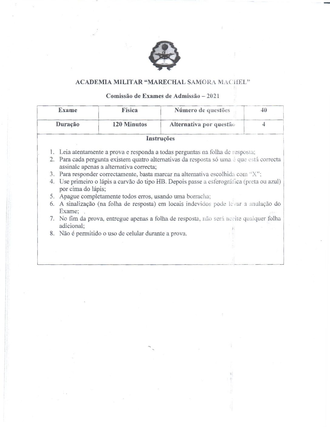 Física – 2021 da Academia Militar (Enunciado e Resolução do Exame de Admissão em PDF)