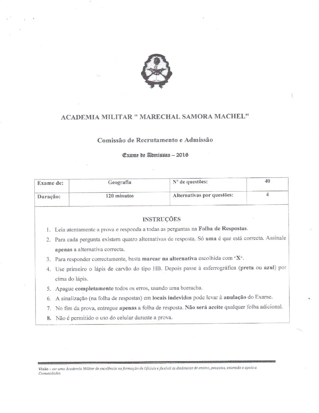 Geografia – 2021 da Academia Militar (Enunciado e Resolução do Exame de Admissão em PDF)