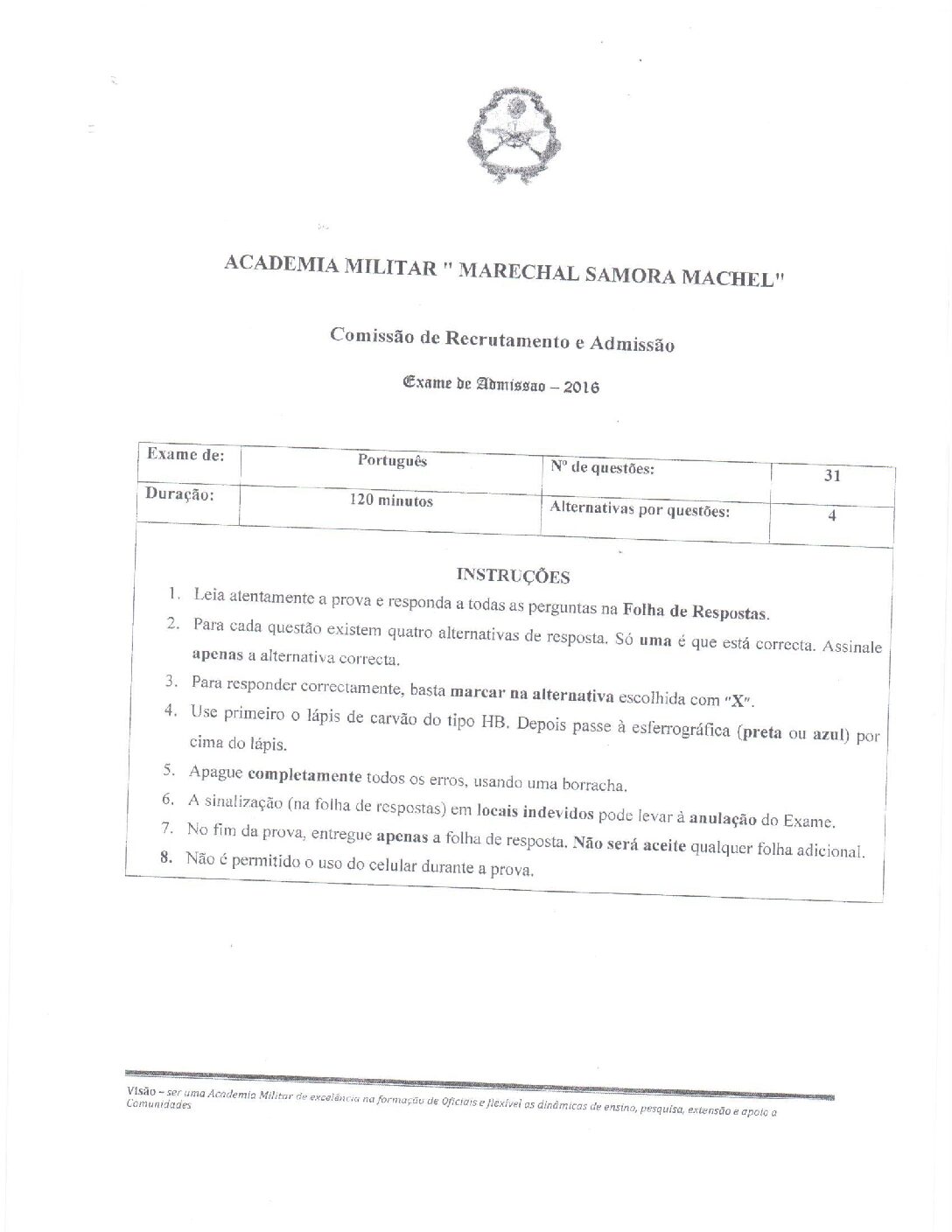 Português – 2016 da Academia Militar (Enunciado e Resolução do Exame de Admissão em PDF)