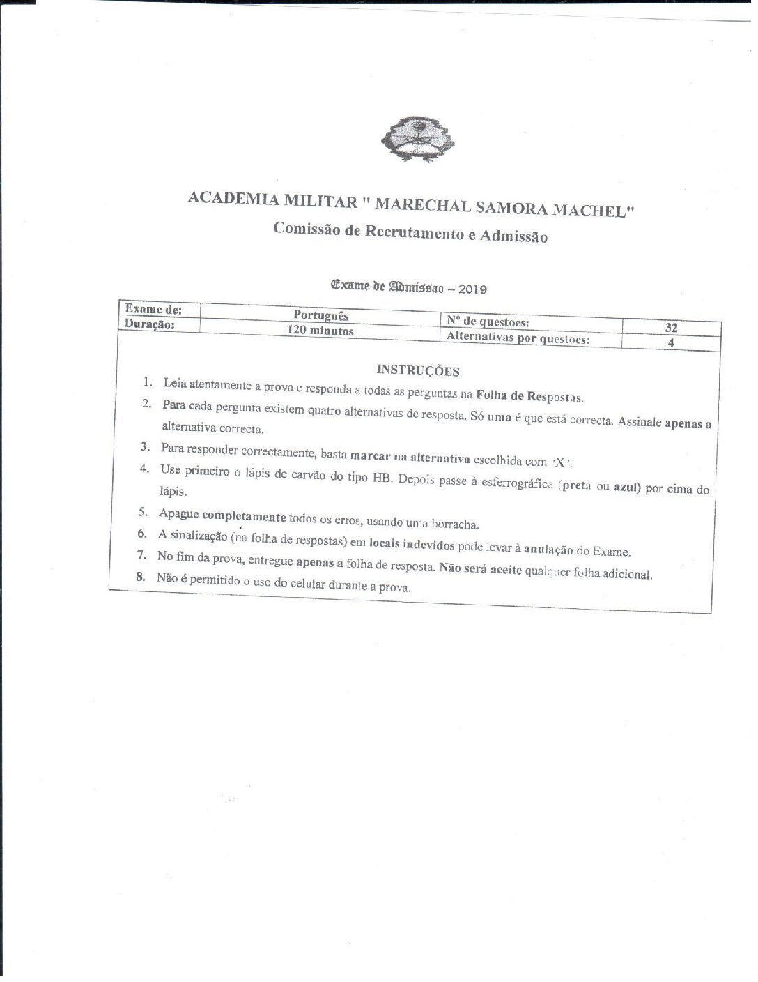 Português – 2019 da Academia Militar (Enunciado e Resolução do Exame de Admissão em PDF)