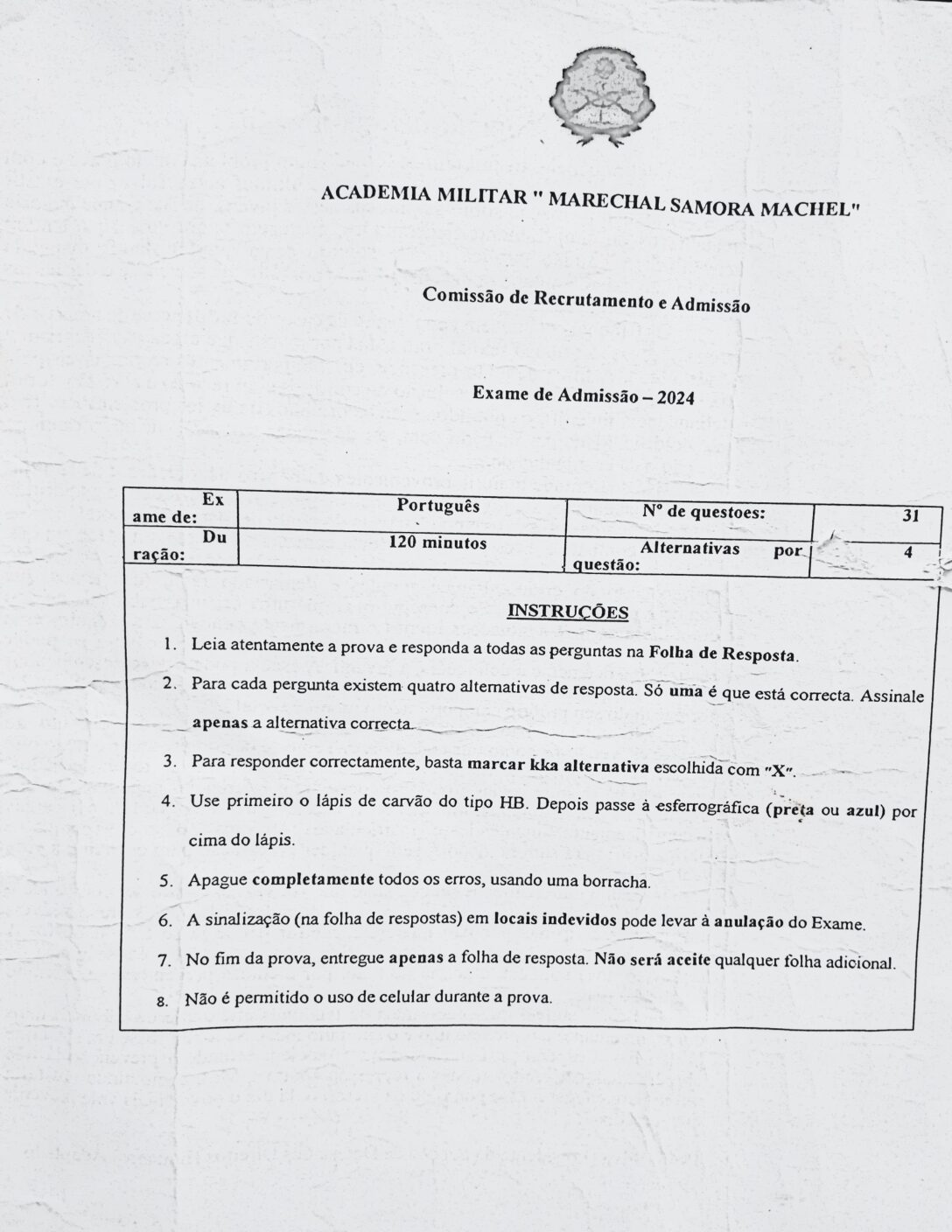 Português – 2024 da Academia Militar (Enunciado e Resolução do Exame de Admissão em PDF)
