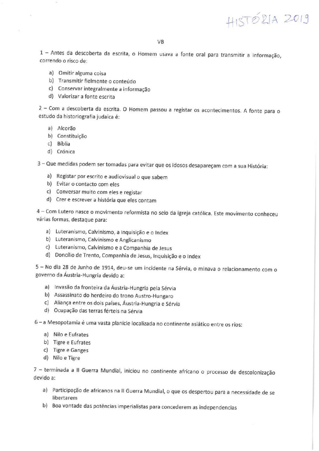 História – 2019 da ACIPOL (Enunciado e Resolução do Exame de Admissão em PDF)