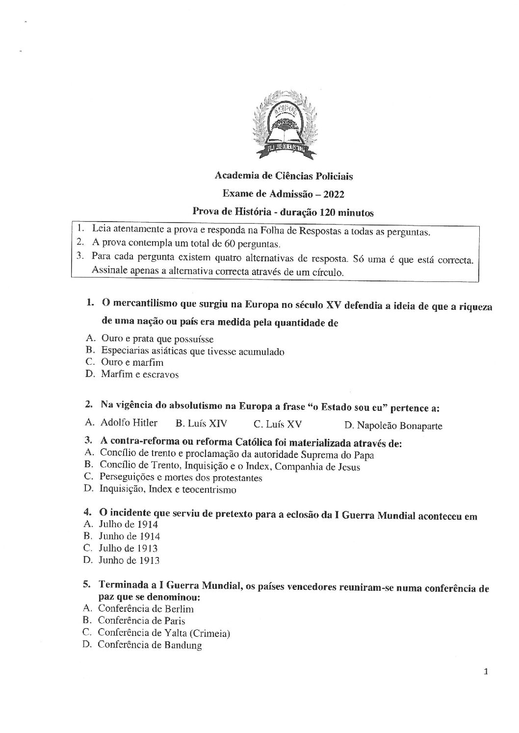 História – 2022 da ACIPOL (Enunciado e Resolução do Exame de Admissão em PDF)