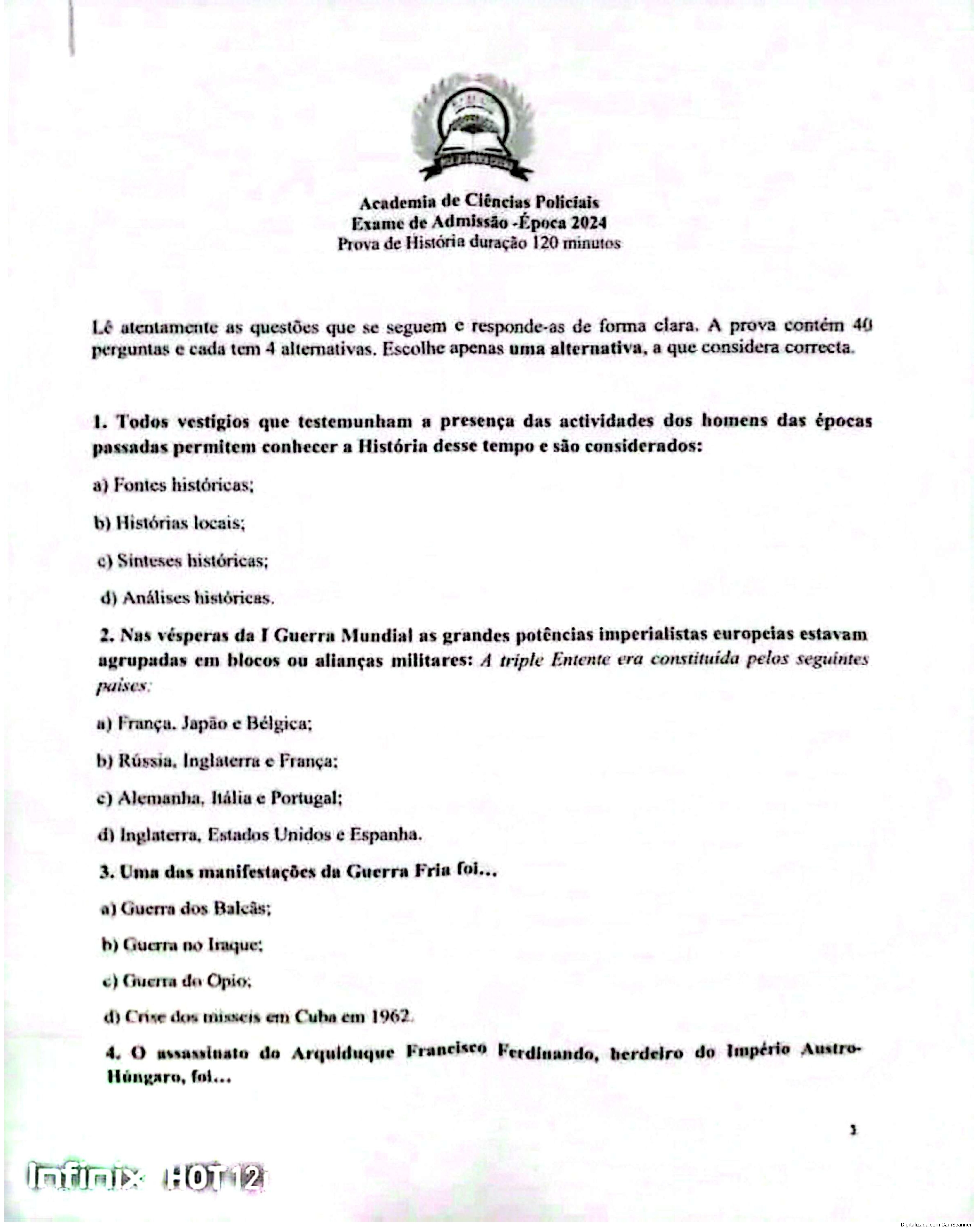 História – 2024 da ACIPOL (Enunciado e Resolução do Exame de Admissão em PDF)