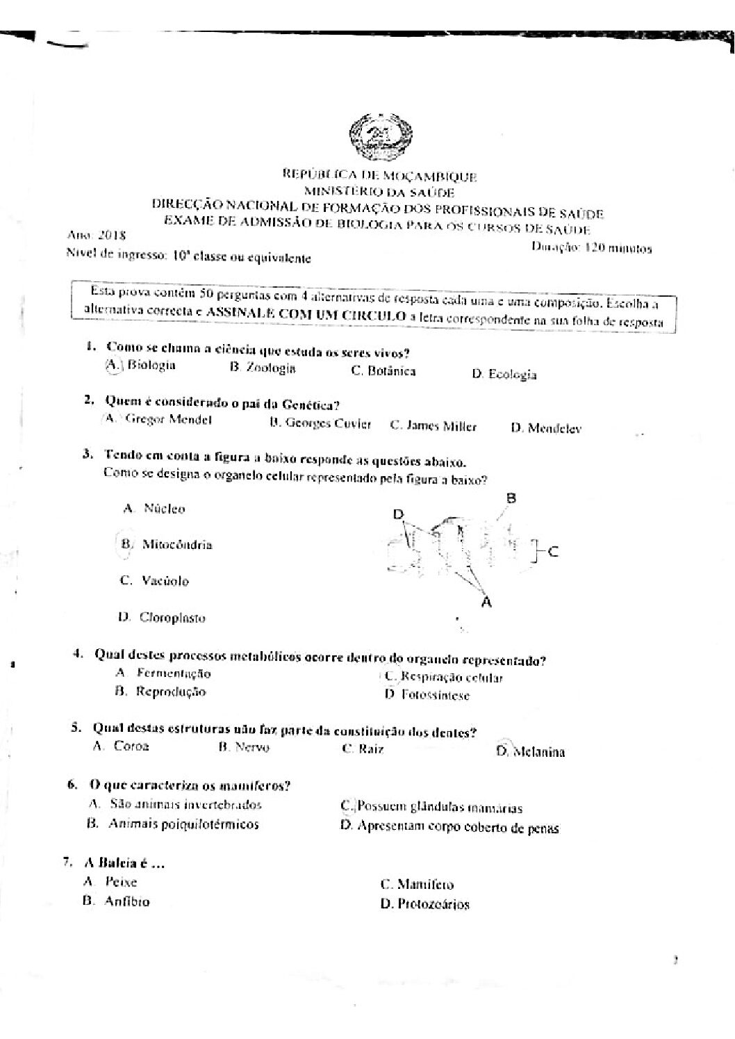 Biologia – 2018 do ICS (Enunciado e Resolução do Exame de Admissão em PDF)