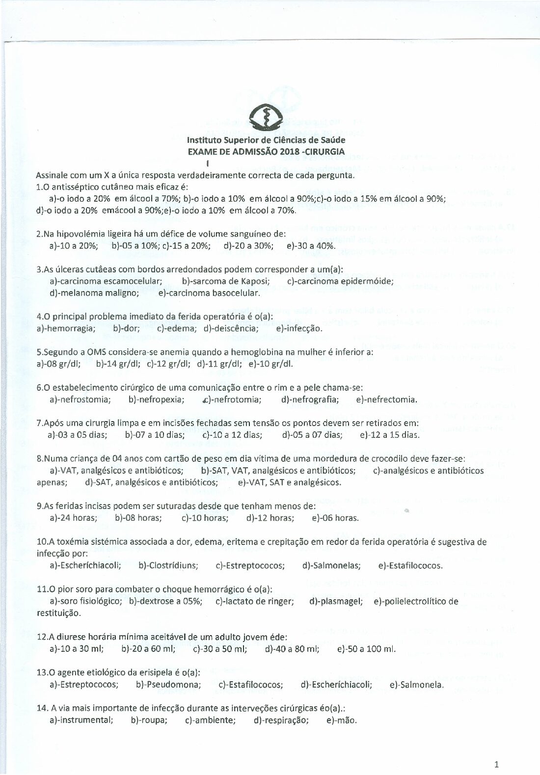 Cirurgia – 2018 do ISCISA (Enunciado e Resolução do Exame de Admissão em PDF)