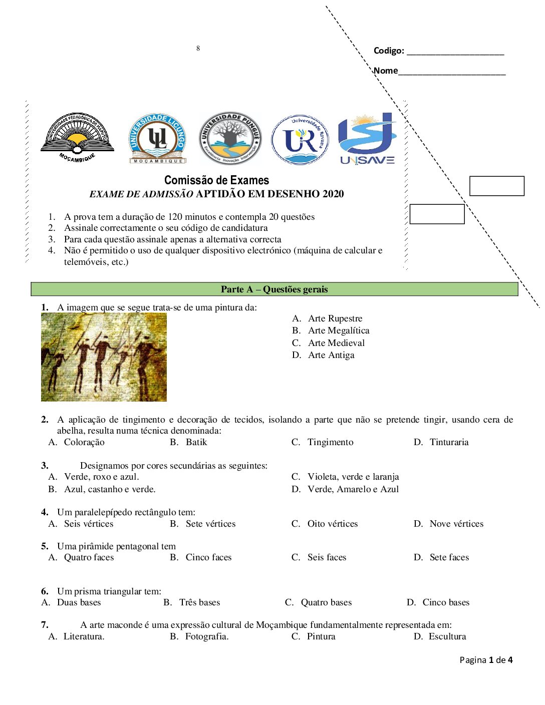 Desenho – 2020 da UP (Enunciado e Resolução do Exame de Admissão em PDF)