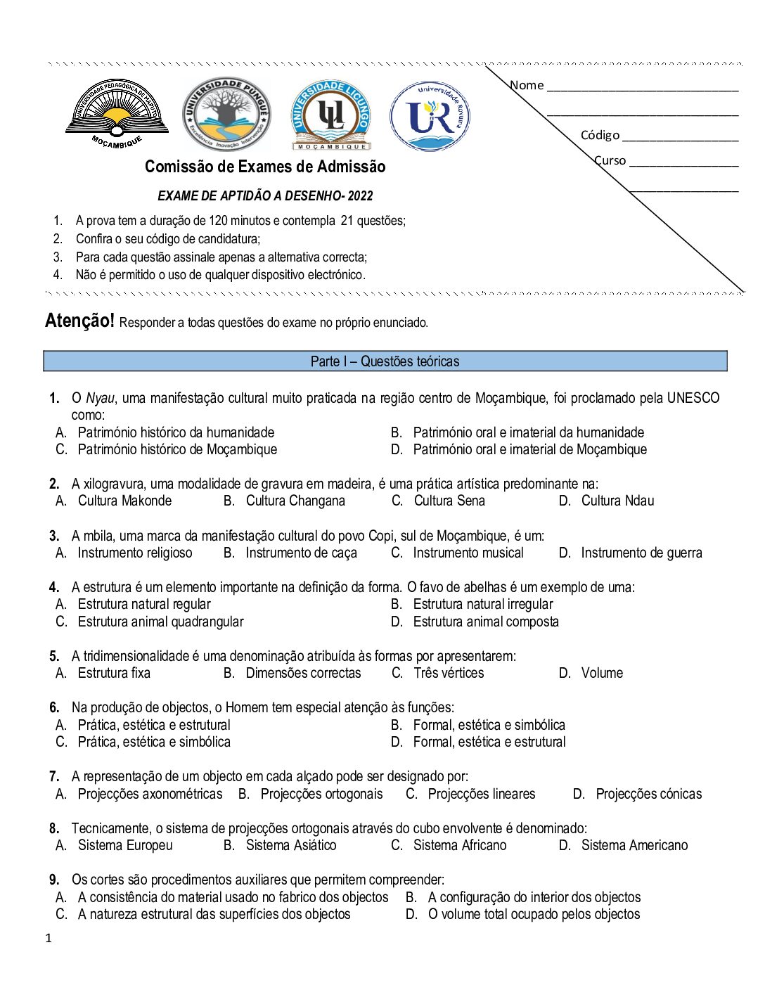 Desenho – 2022 da UP (Enunciado e Resolução do Exame de Admissão em PDF)