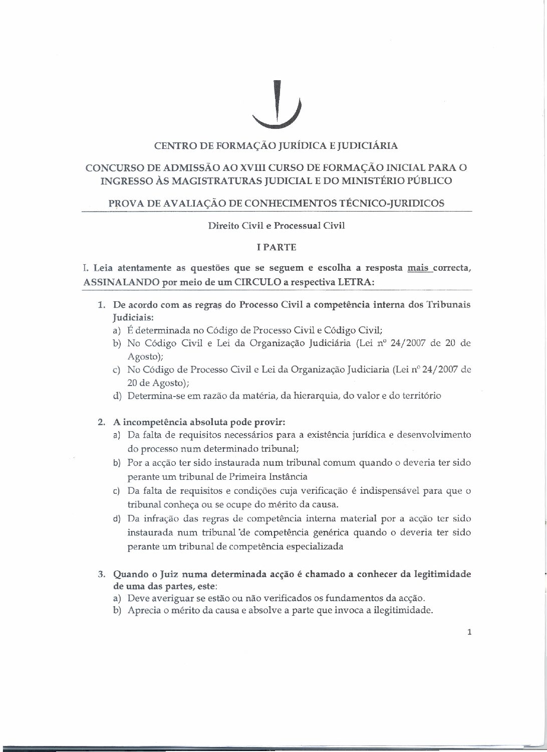 Direito Civil e Processual Civil – 2018 do CFJJ (Enunciado e Resolução do Exame de Admissão em PDF)