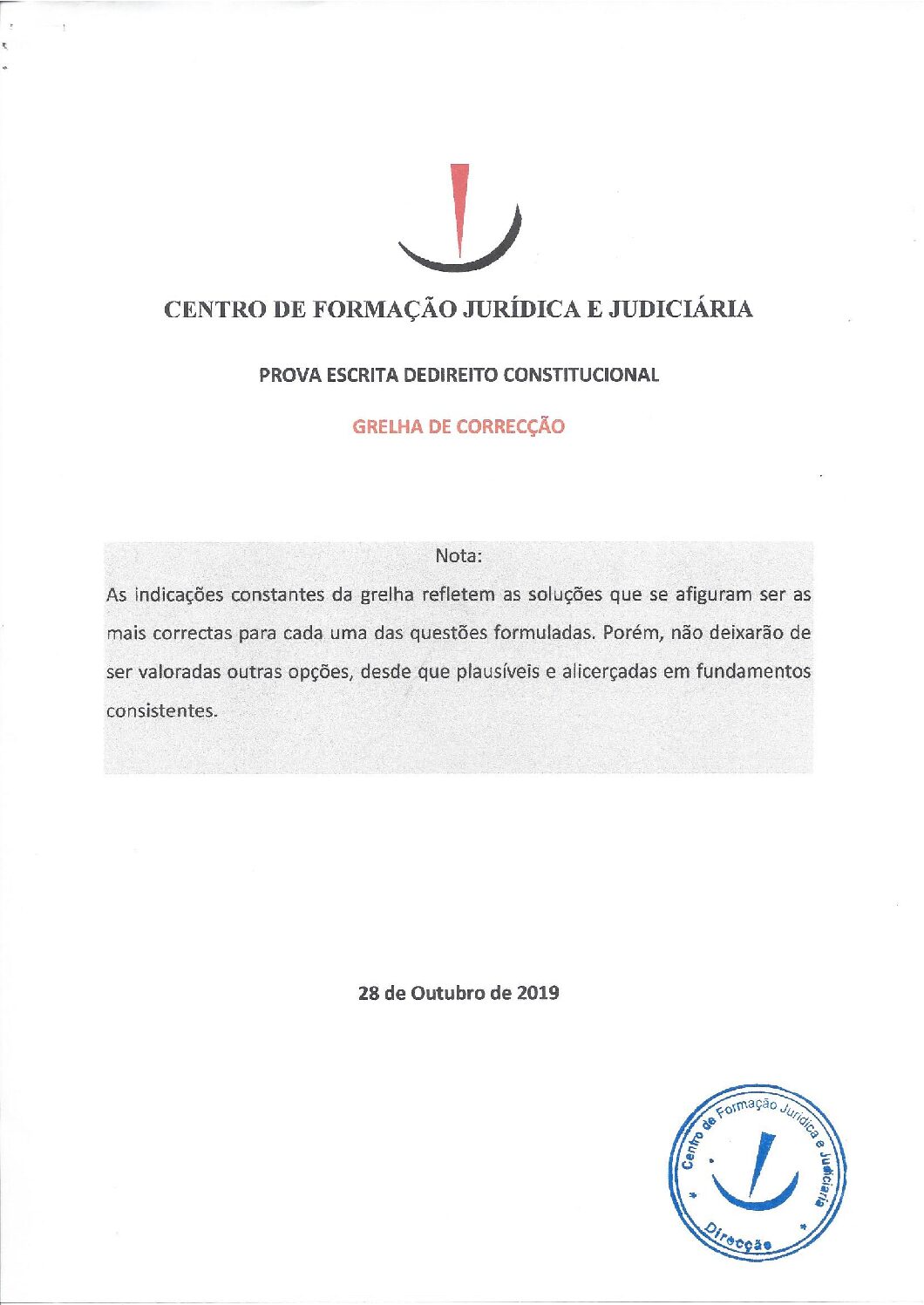Direito Constitucional – 2019 do CFJJ (Enunciado e Resolução do Exame de Admissão em PDF)