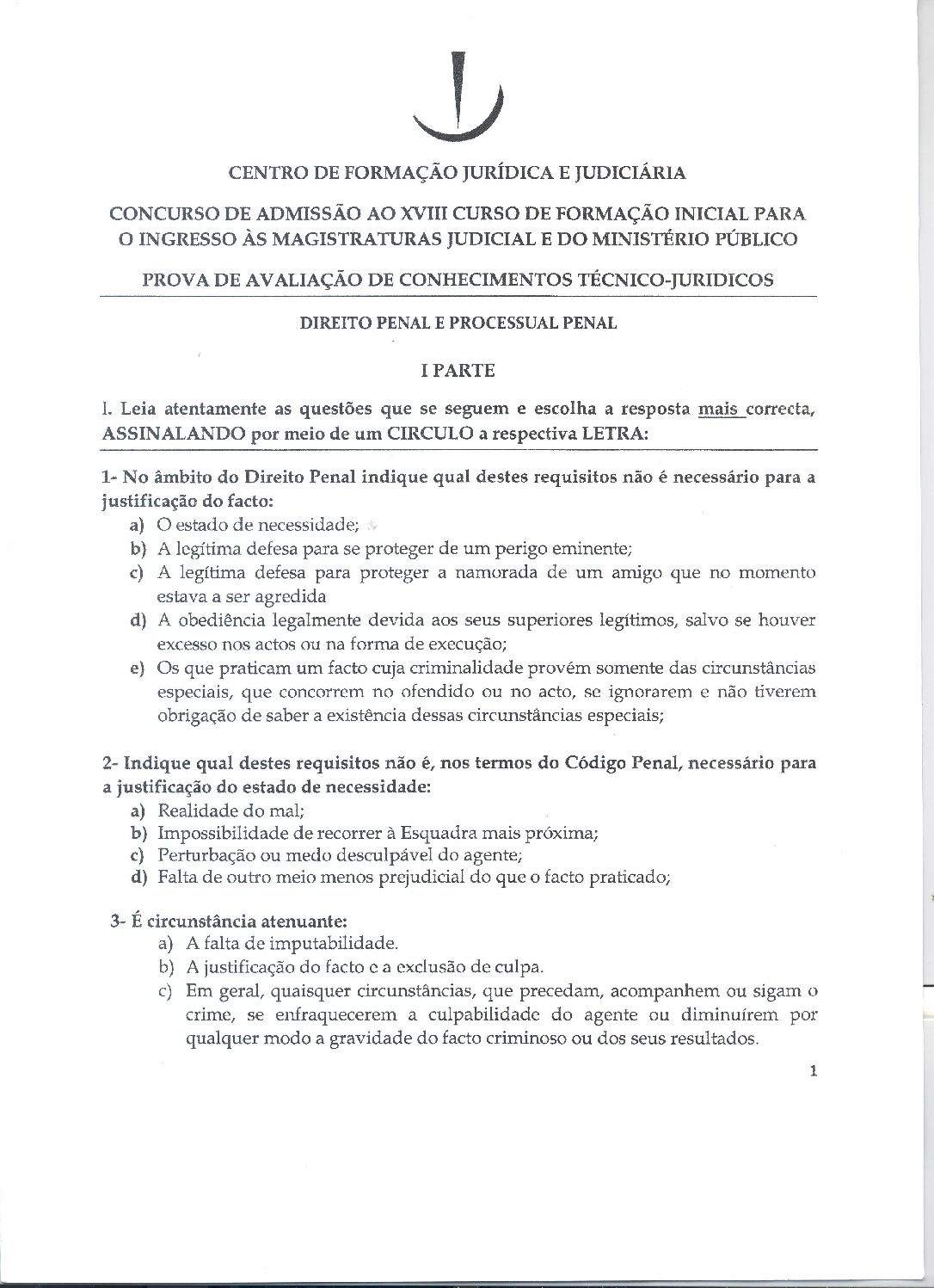 Direito Penal e Direito Processual Penal – 2018 do CFJJ (Enunciado e Resolução do Exame de Admissão em PDF)