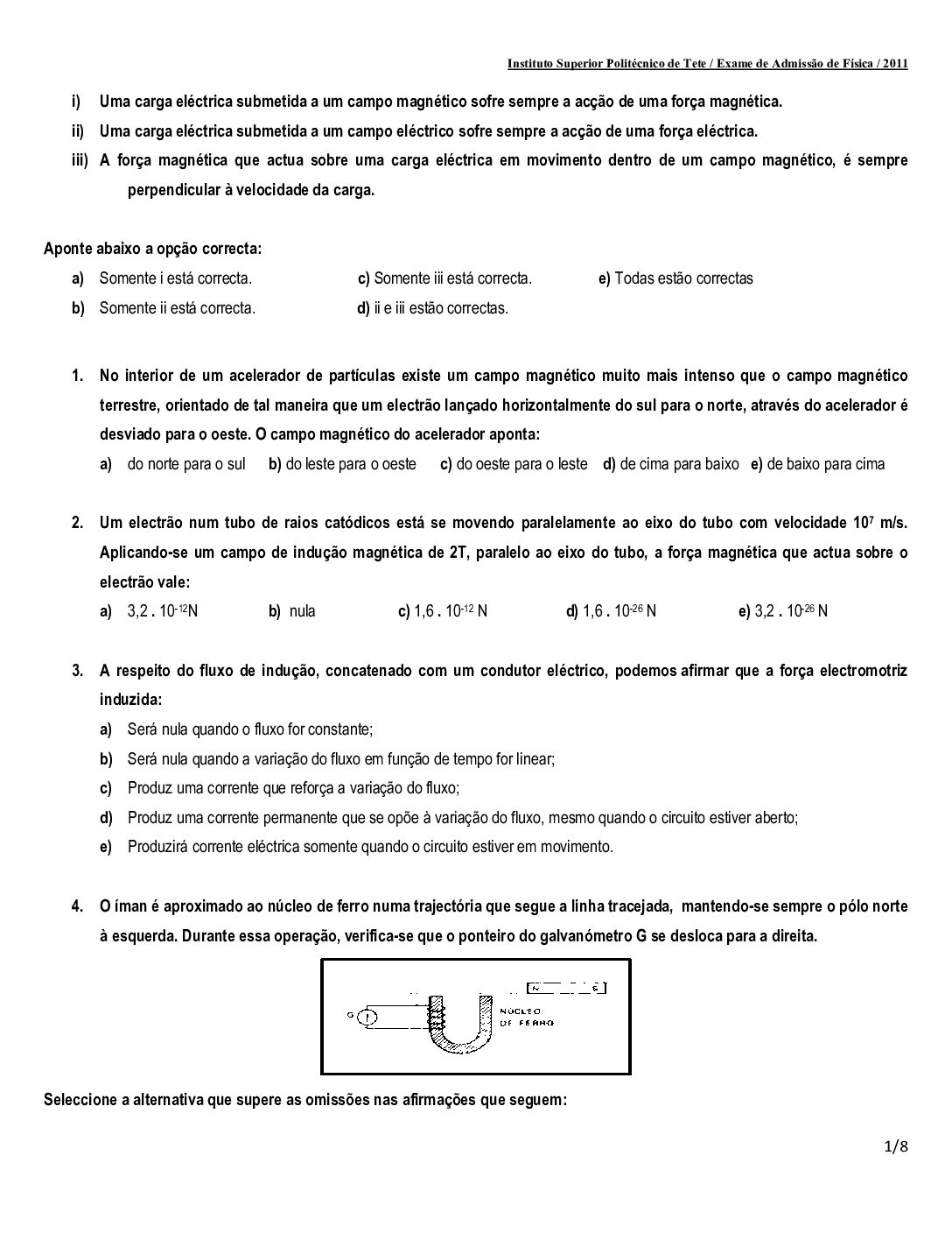 Física – 2011 do ISPT (Enunciado e Resolução do Exame de Admissão em PDF)