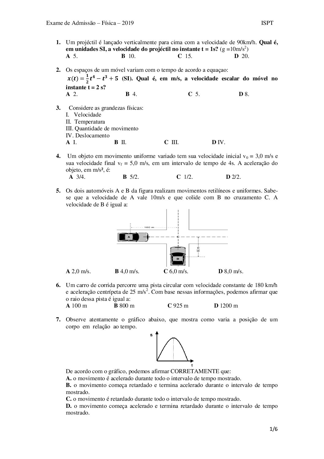 Física – 2019 do ISPT (Enunciado e Resolução do Exame de Admissão em PDF)