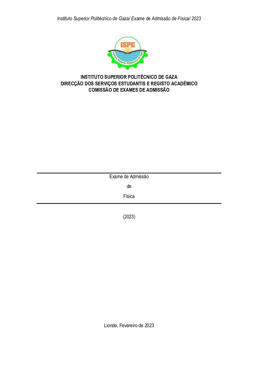 Física – 2023 do ISPG (Enunciado e Resolução do Exame de Admissão em PDF)