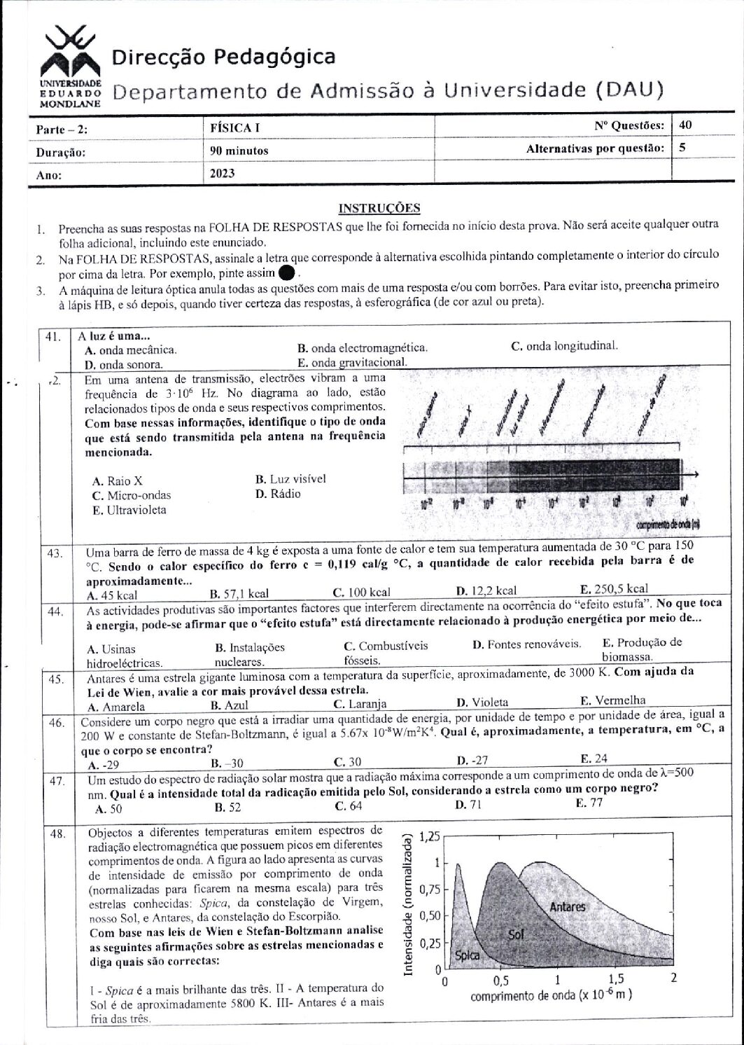 Física – 2023 (I) da UEM (Enunciado e Resolução do Exame de Admissão em PDF)