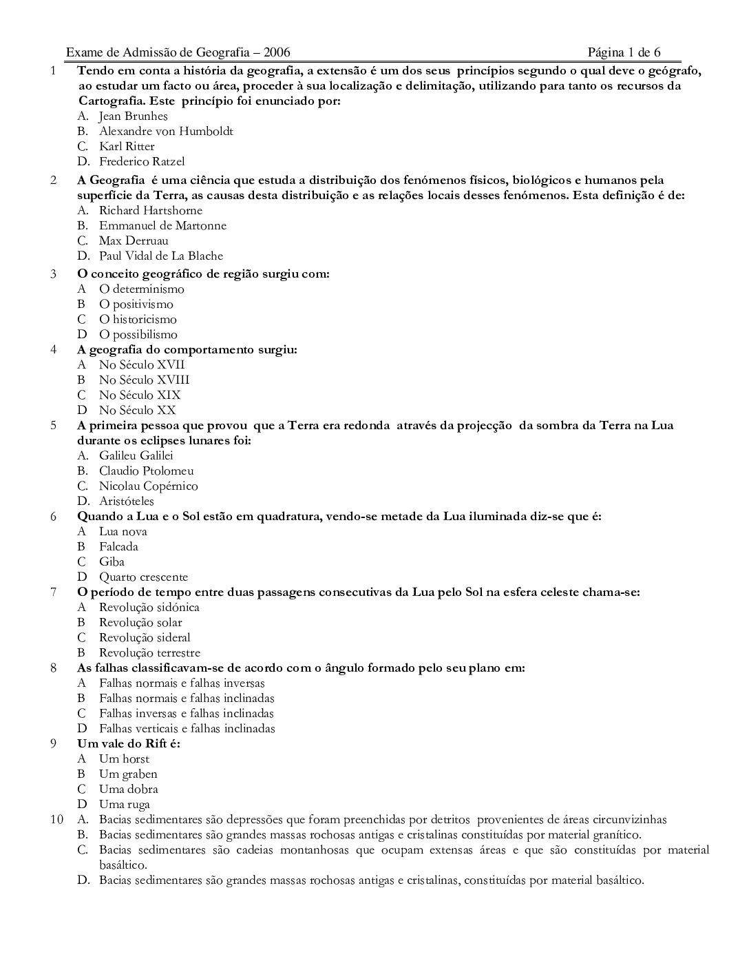 Geografia – 2006 da UEM (Enunciado e Resolução do Exame de Admissão em PDF)