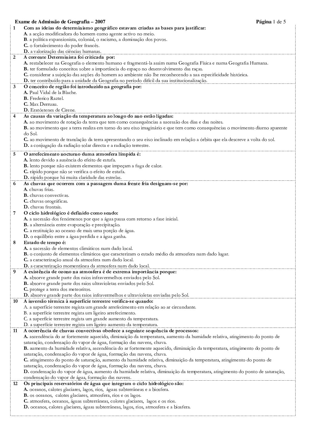Geografia – 2007 da UEM (Enunciado e Resolução do Exame de Admissão em PDF)