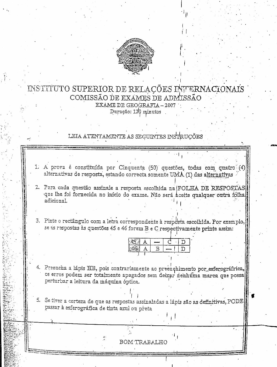 Geografia – 2007 da UJC (Enunciado e Resolução do Exame de Admissão em PDF)