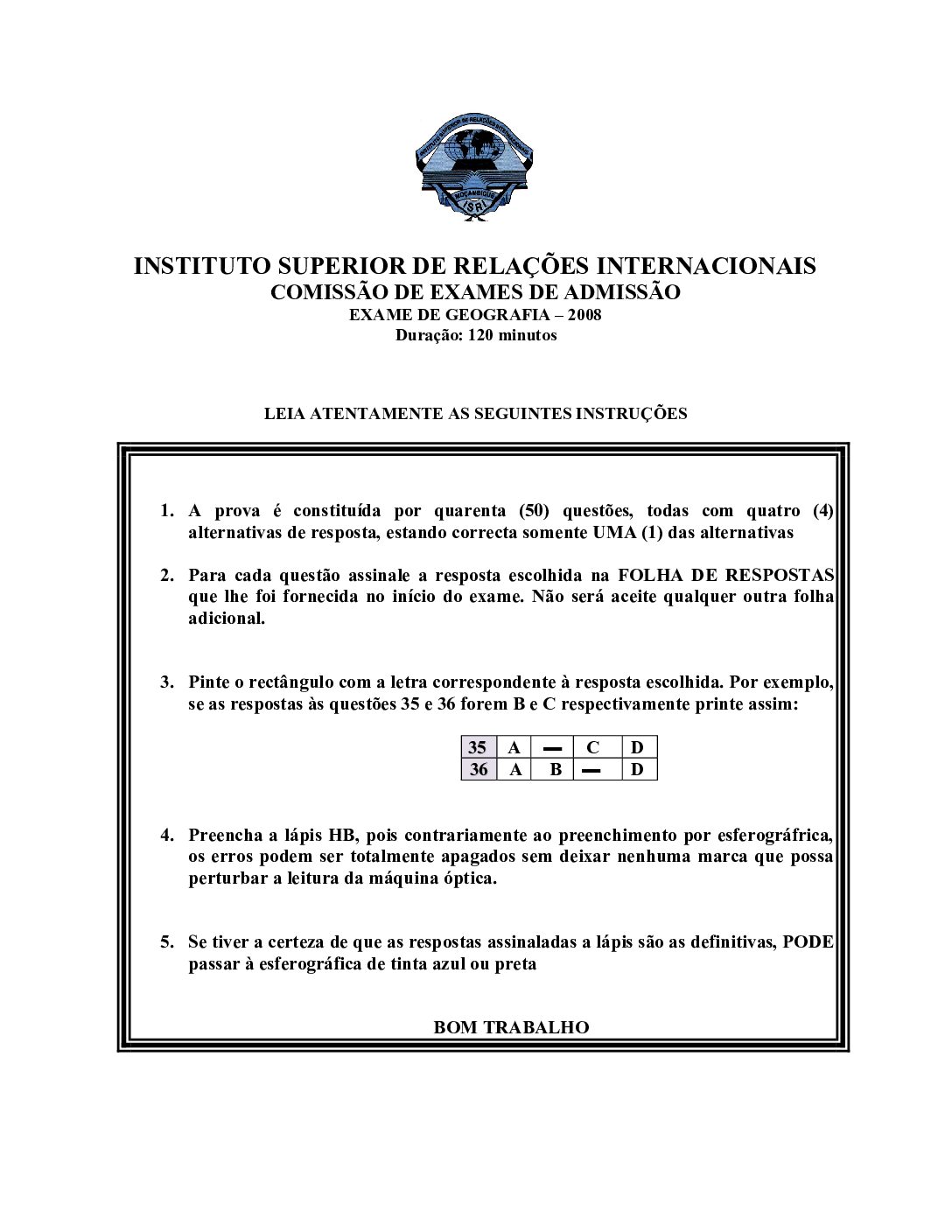 Geografia – 2008 da UJC (Enunciado e Resolução do Exame de Admissão em PDF)