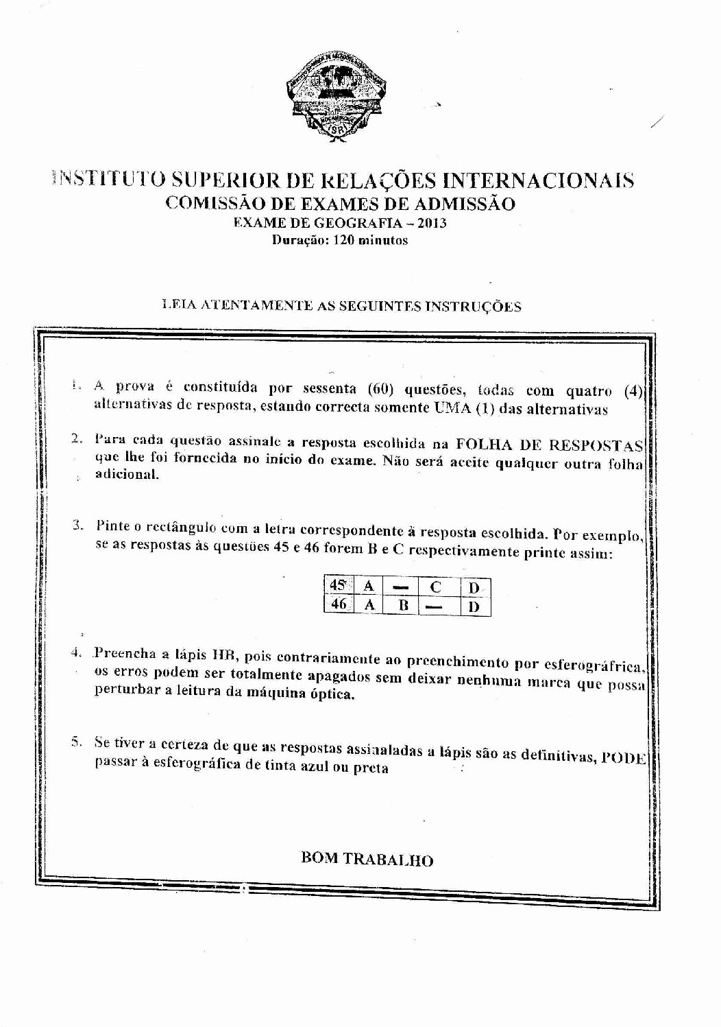Geografia – 2013 da UJC (Enunciado e Resolução do Exame de Admissão em PDF)