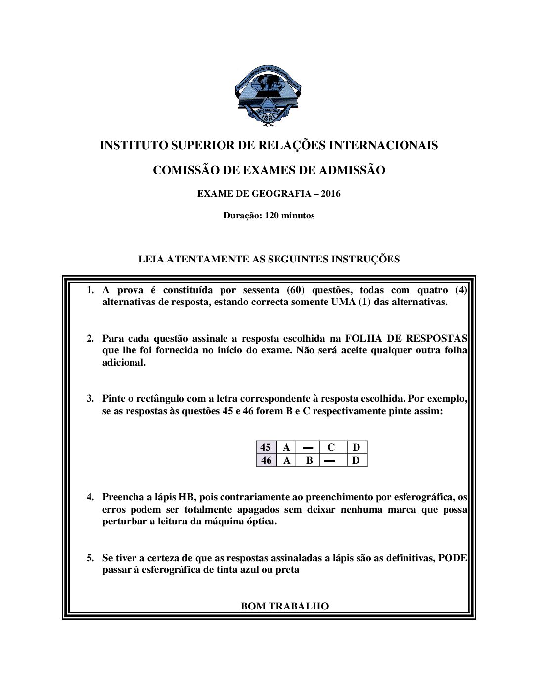 Geografia – 2016 da UJC (Enunciado e Resolução do Exame de Admissão em PDF)