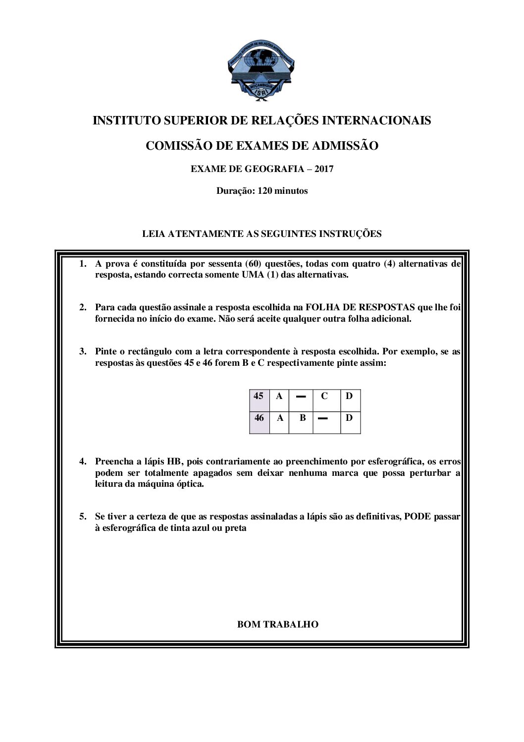 Geografia – 2017 da UJC (Enunciado e Resolução do Exame de Admissão em PDF)
