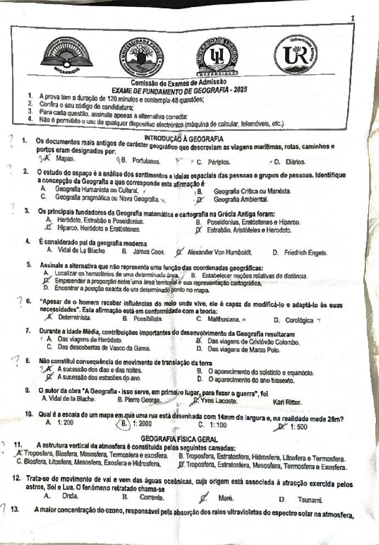 Geografia – 2025 da UP (Enunciado e Resolução do Exame de Admissão em PDF)