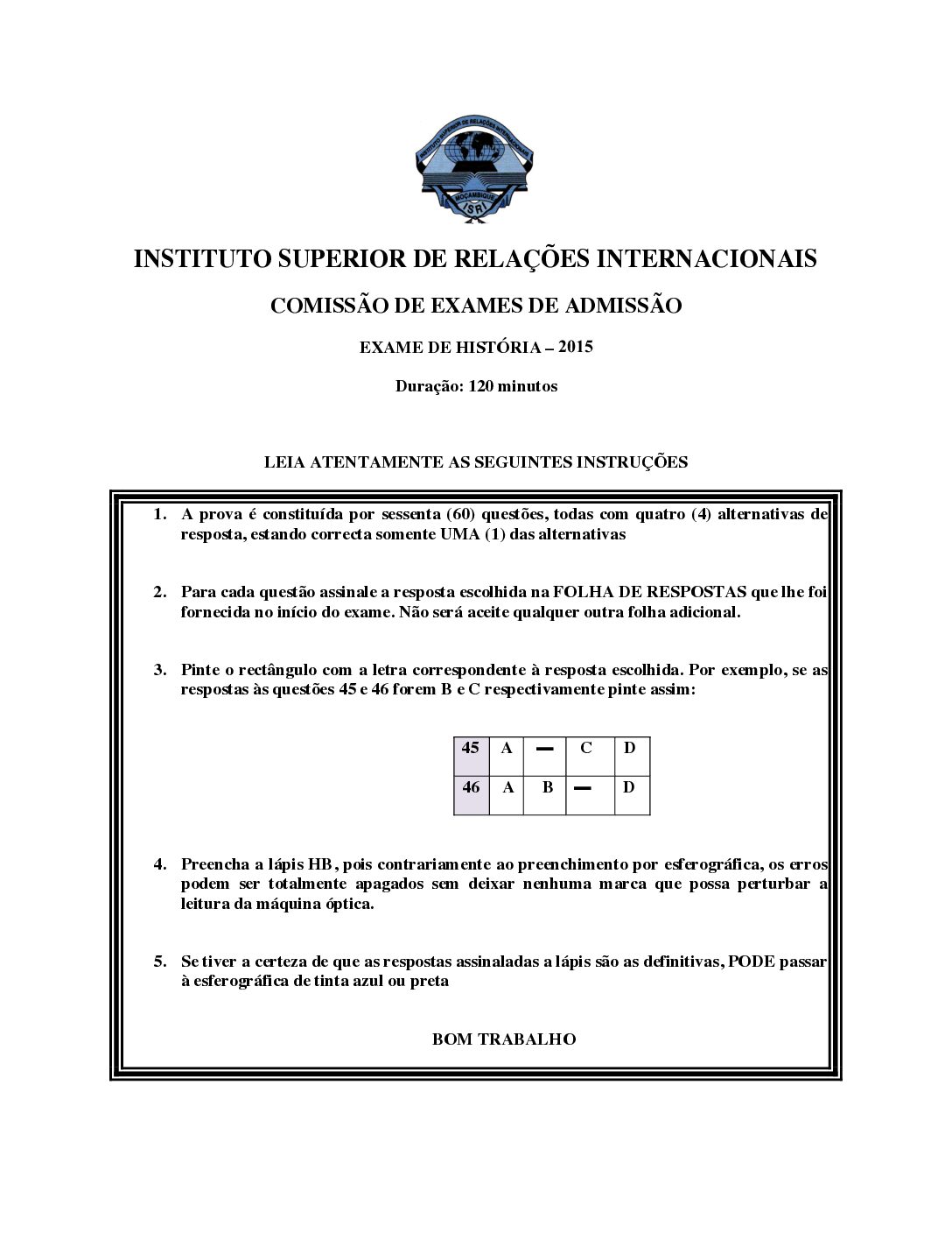 História – 2015 da UJC (Enunciado e Resolução do Exame de Admissão em PDF)