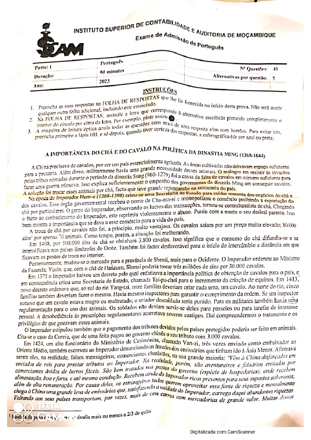 Português – 2023 do ISCAM (Enunciado e Resolução do Exame de Admissão em PDF)