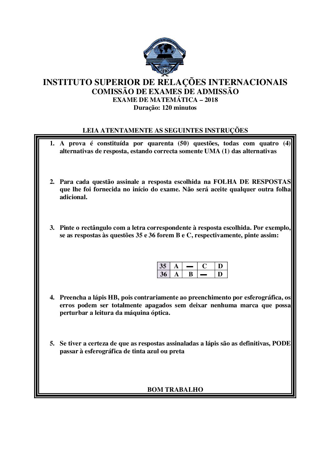 Matemática – 2018 da UJC (Enunciado e Resolução do Exame de Admissão em PDF)