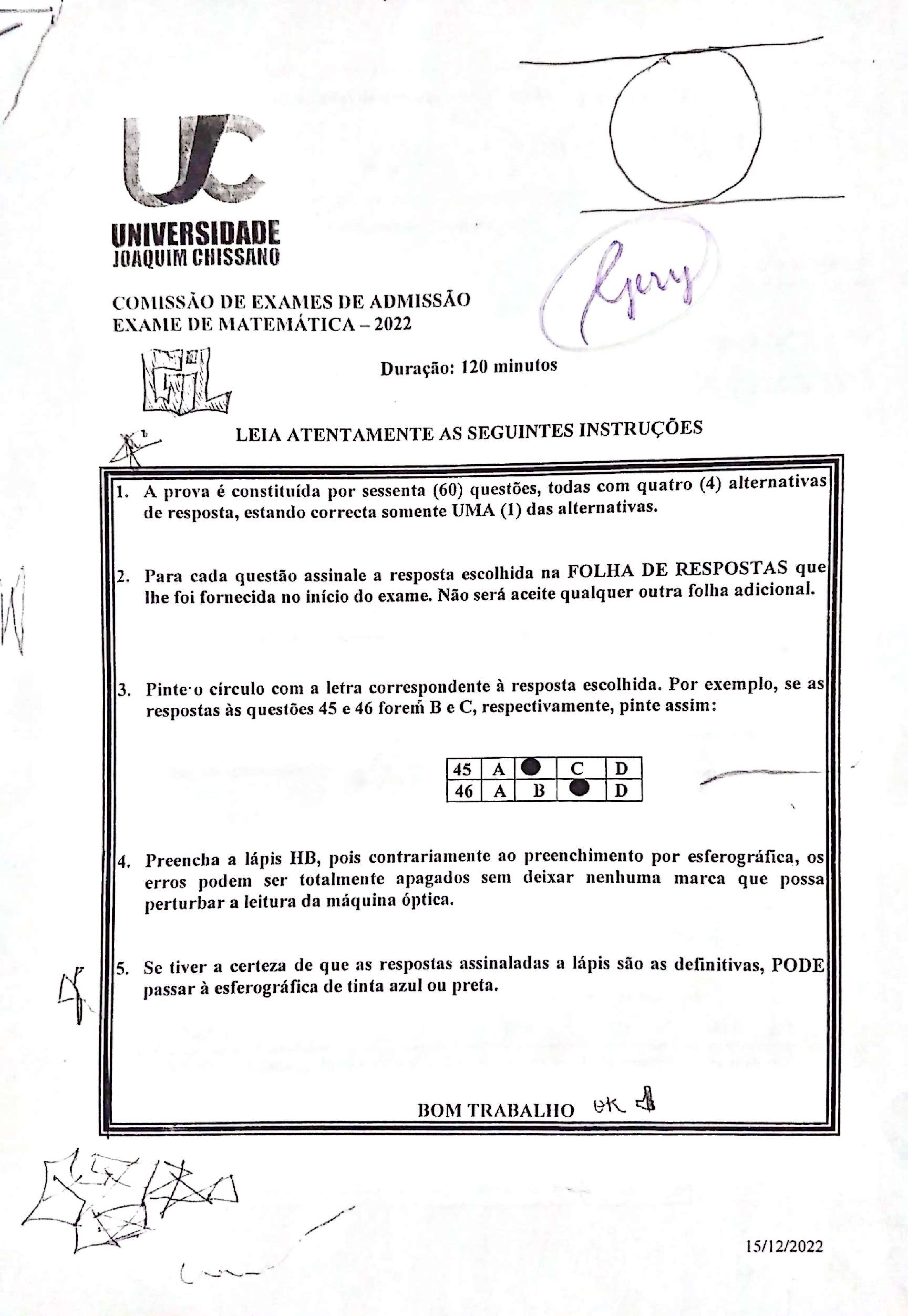 Matemática – 2022 da UJC (Enunciado e Resolução do Exame de Admissão em PDF)
