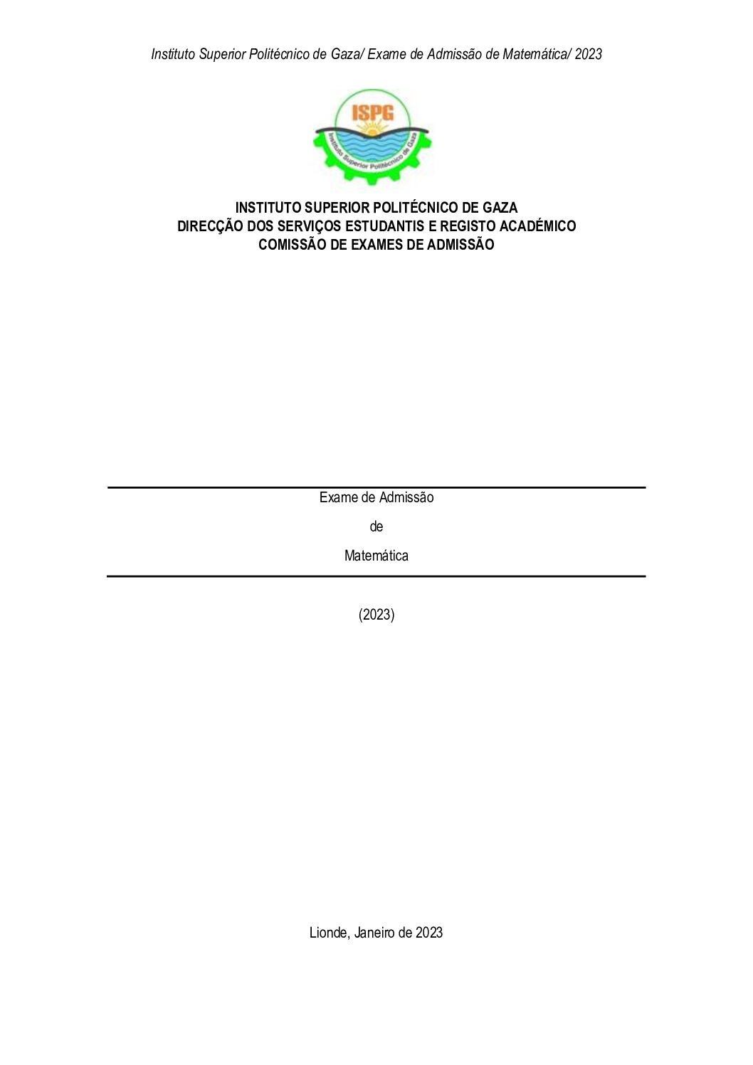 Matemática – 2023 do ISPG (Enunciado e Resolução do Exame de Admissão em PDF)