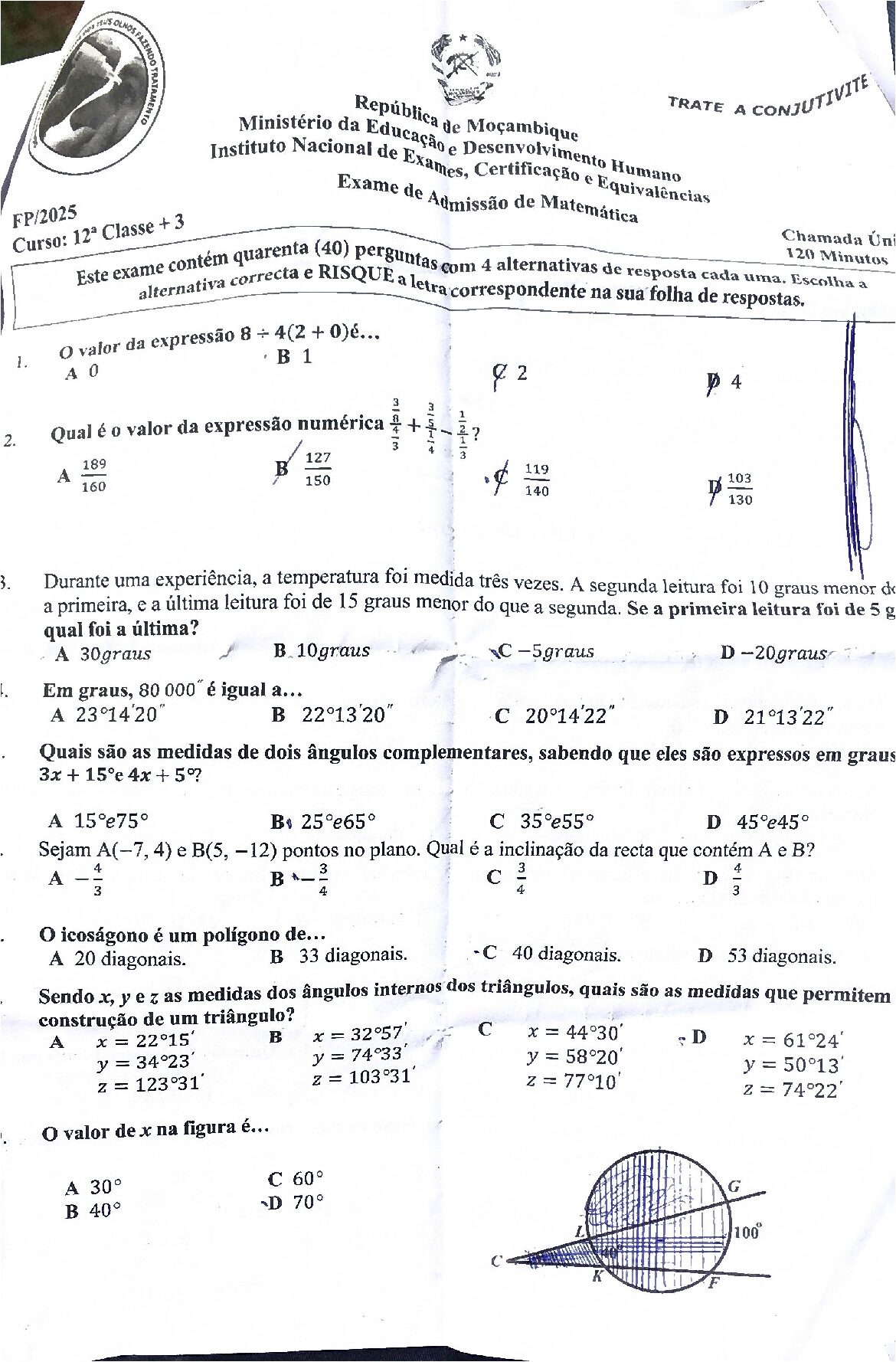 Matemática – 2025 do IFP (Enunciado e Resolução do Exame de Admissão em PDF)