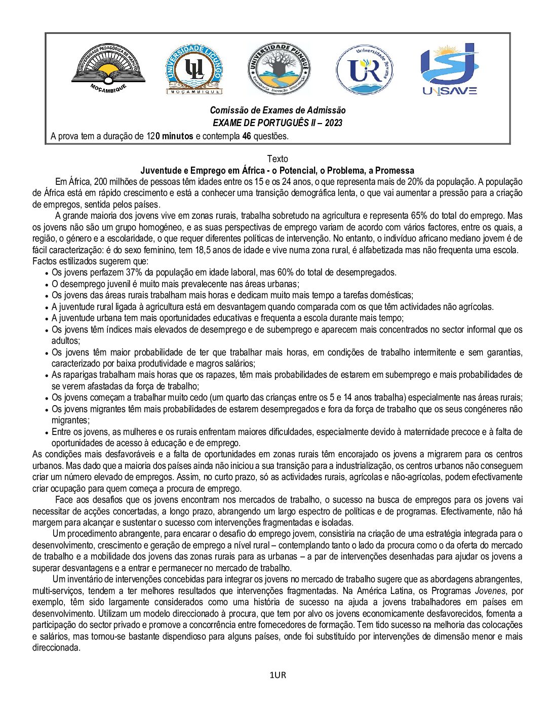 Português – 2023 (II) da  (Enunciado e Resolução do Exame de Admissão em PDF)