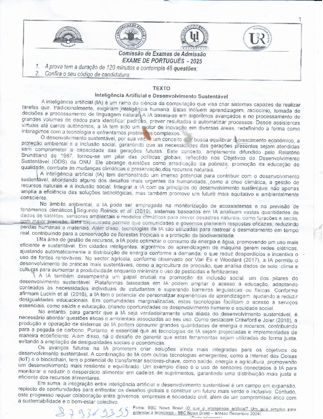 Português – 2025 (I) da UP (Enunciado e Resolução do Exame de Admissão em PDF)