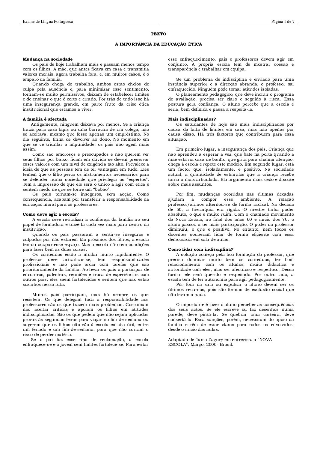 Português – 2007 da UEM (Enunciado e Resolução do Exame de Admissão em PDF)