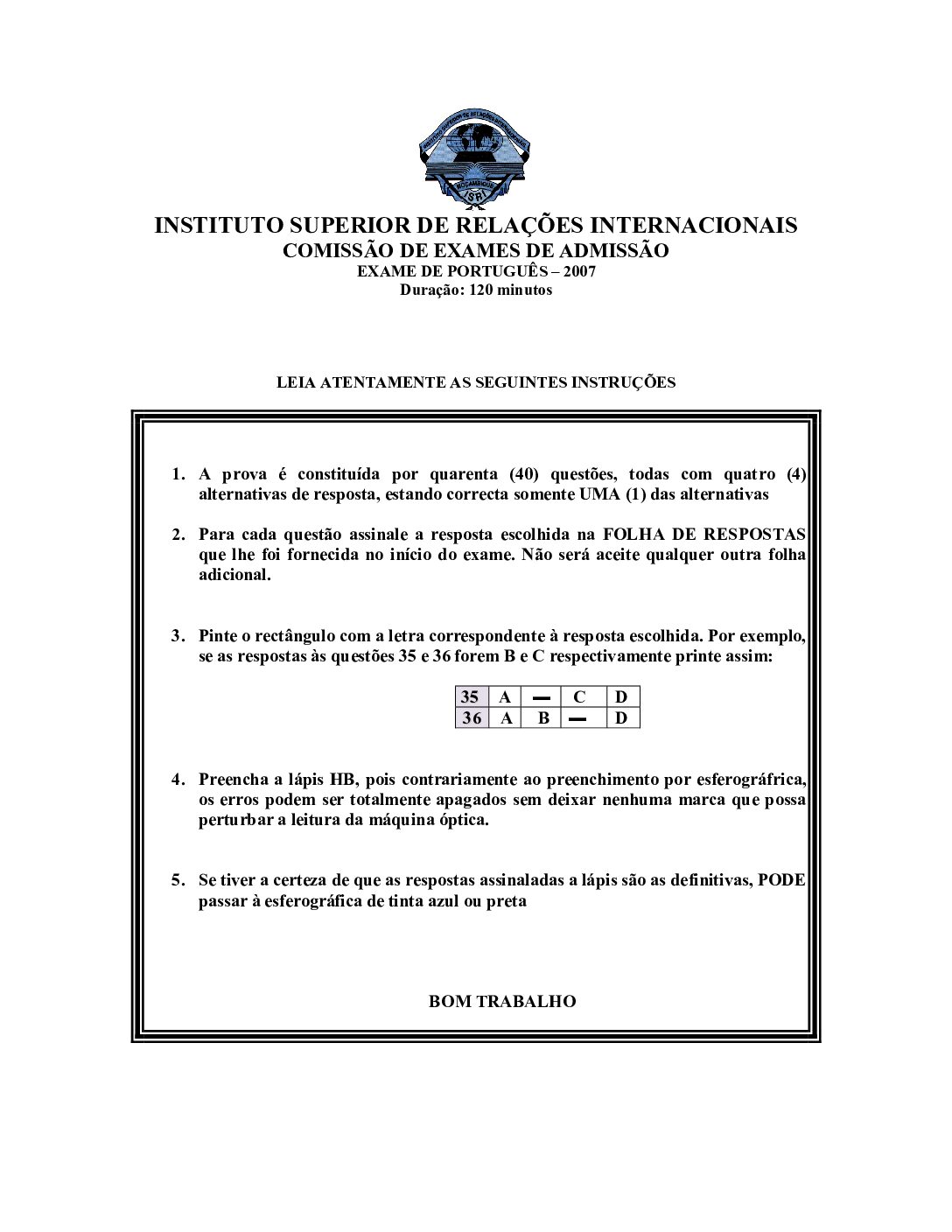Português – 2007 da UJC (Enunciado e Resolução do Exame de Admissão em PDF)