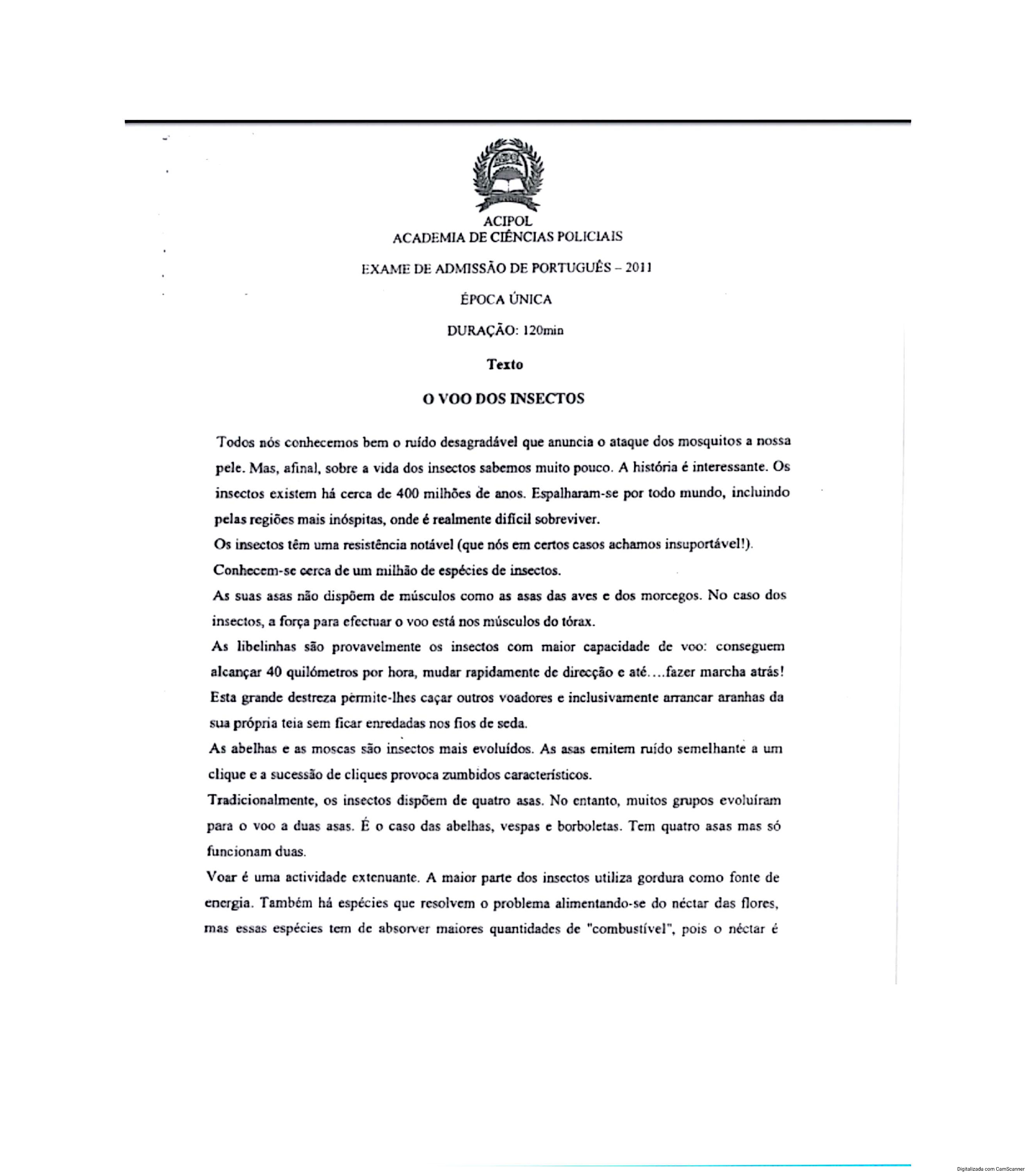 Português – 2011 da ACIPOL (Enunciado e Resolução do Exame de Admissão em PDF)
