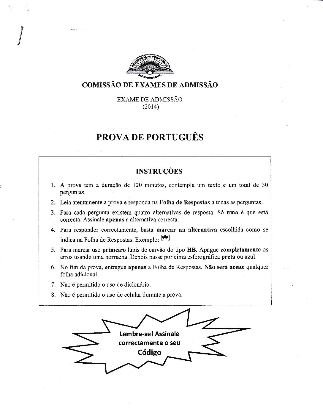 Português – 2014 da UP (Enunciado e Resolução do Exame de Admissão em PDF)