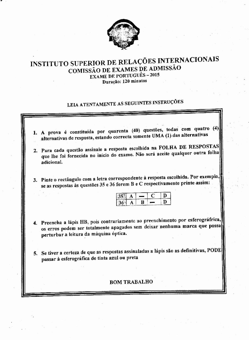 Português – 2015 da UJC (Enunciado e Resolução do Exame de Admissão em PDF)
