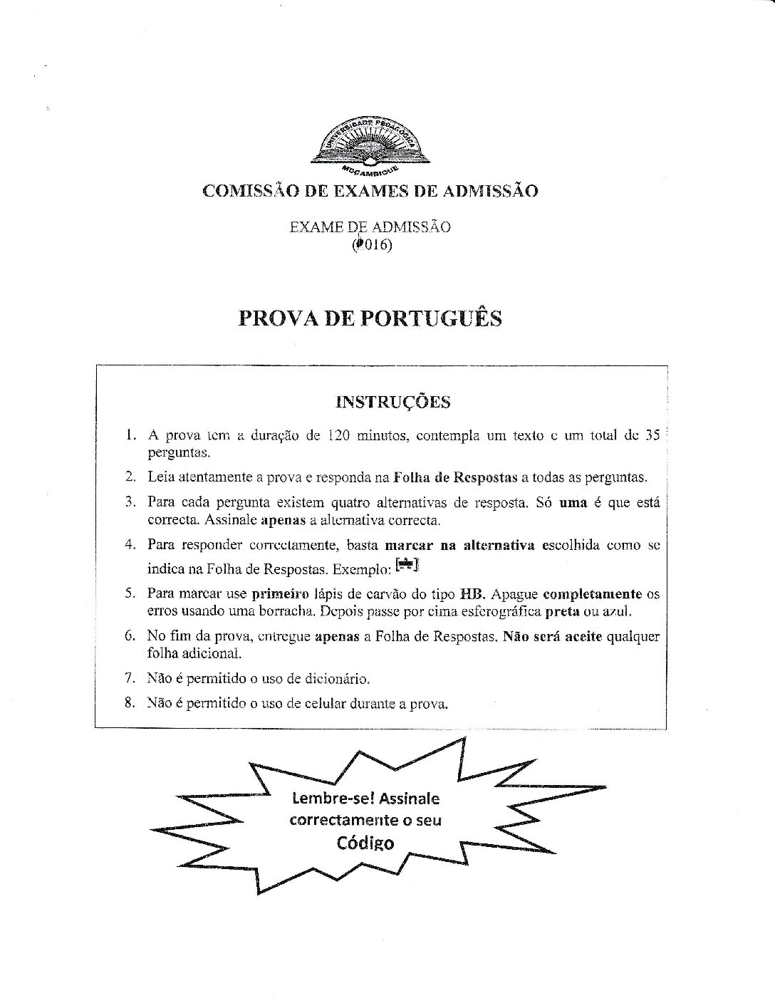 Português – 2016 da UP (Enunciado e Resolução do Exame de Admissão em PDF)