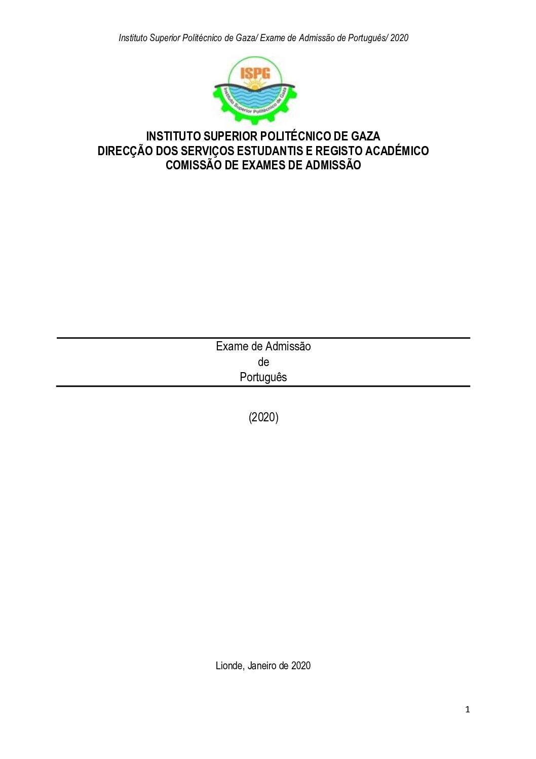 Português – 2020 do ISPG (Enunciado e Resolução do Exame de Admissão em PDF)