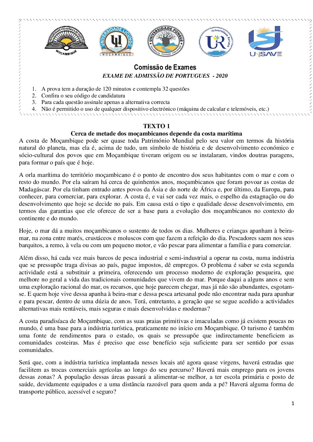 Português – 2020 da UP (Enunciado e Resolução do Exame de Admissão em PDF)