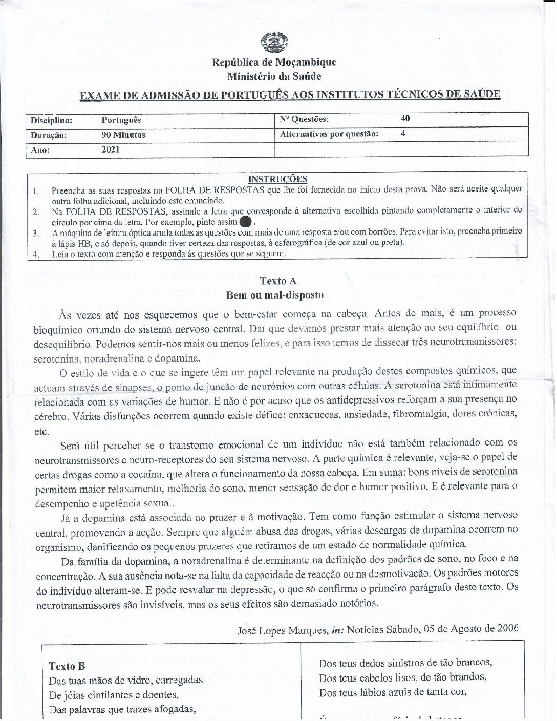 Português – 2021 do ICS (Enunciado e Resolução do Exame de Admissão em PDF)