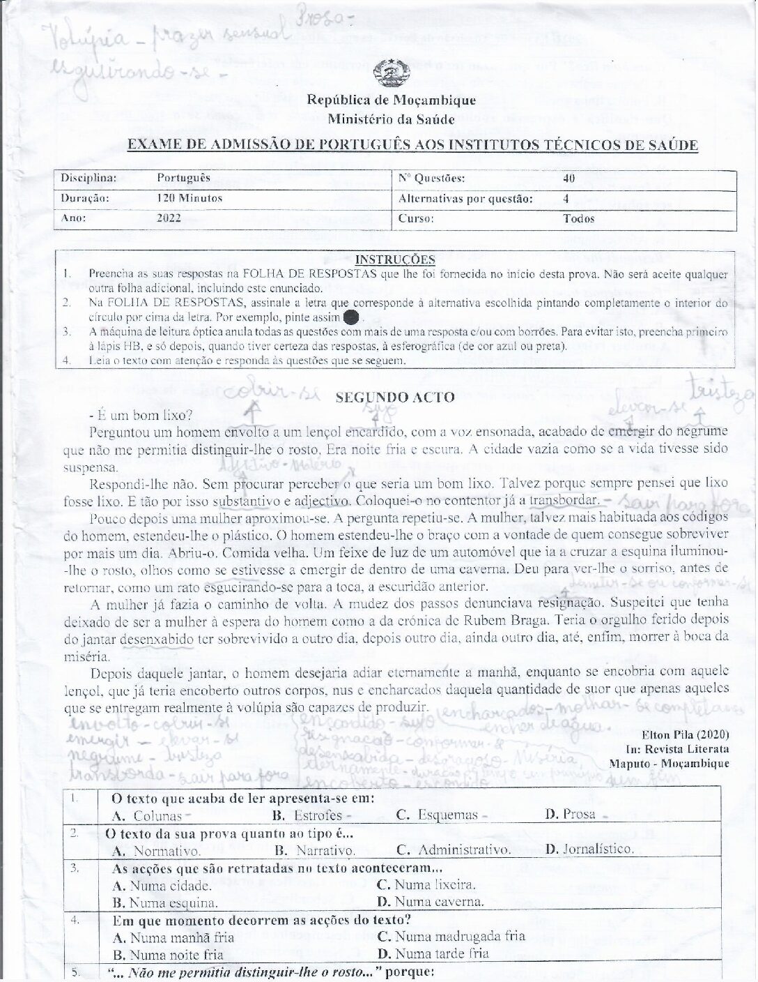 Português – 2022 do ICS (Enunciado e Resolução do Exame de Admissão em PDF)