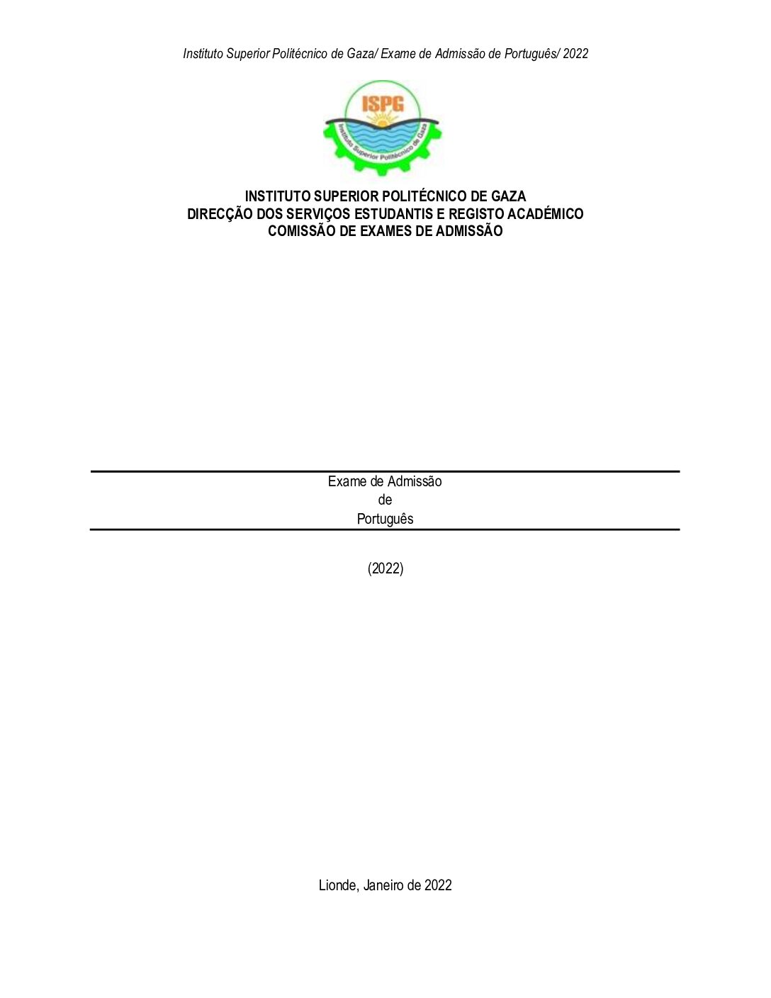 Português – 2022 do ISPG (Enunciado e Resolução do Exame de Admissão em PDF)