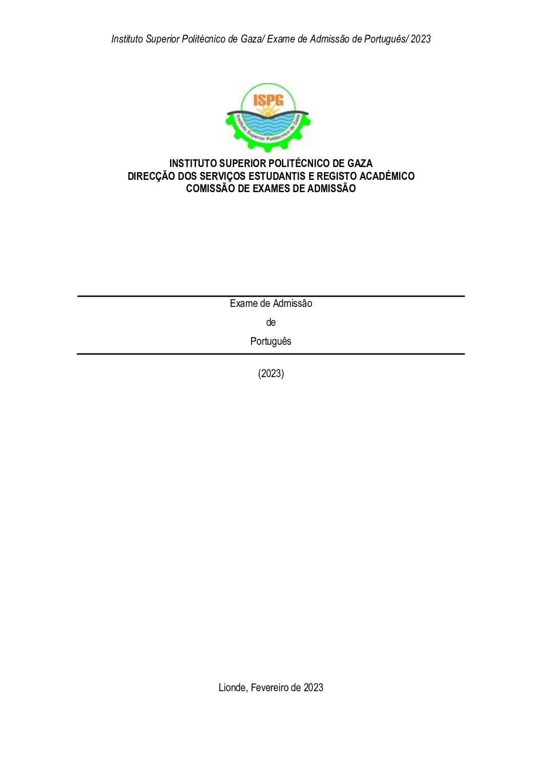 Português – 2023 do ISPG (Enunciado e Resolução do Exame de Admissão em PDF)