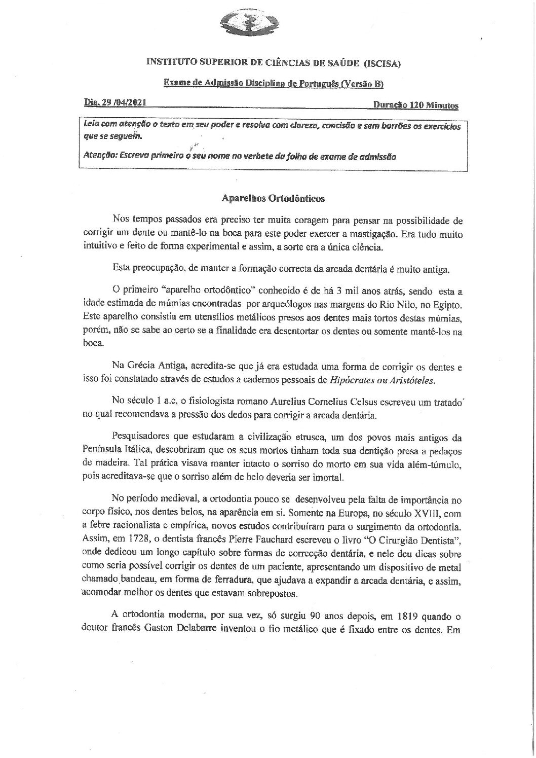 Português – 2021 do ISCISA (Enunciado e Resolução do Exame de Admissão em PDF)