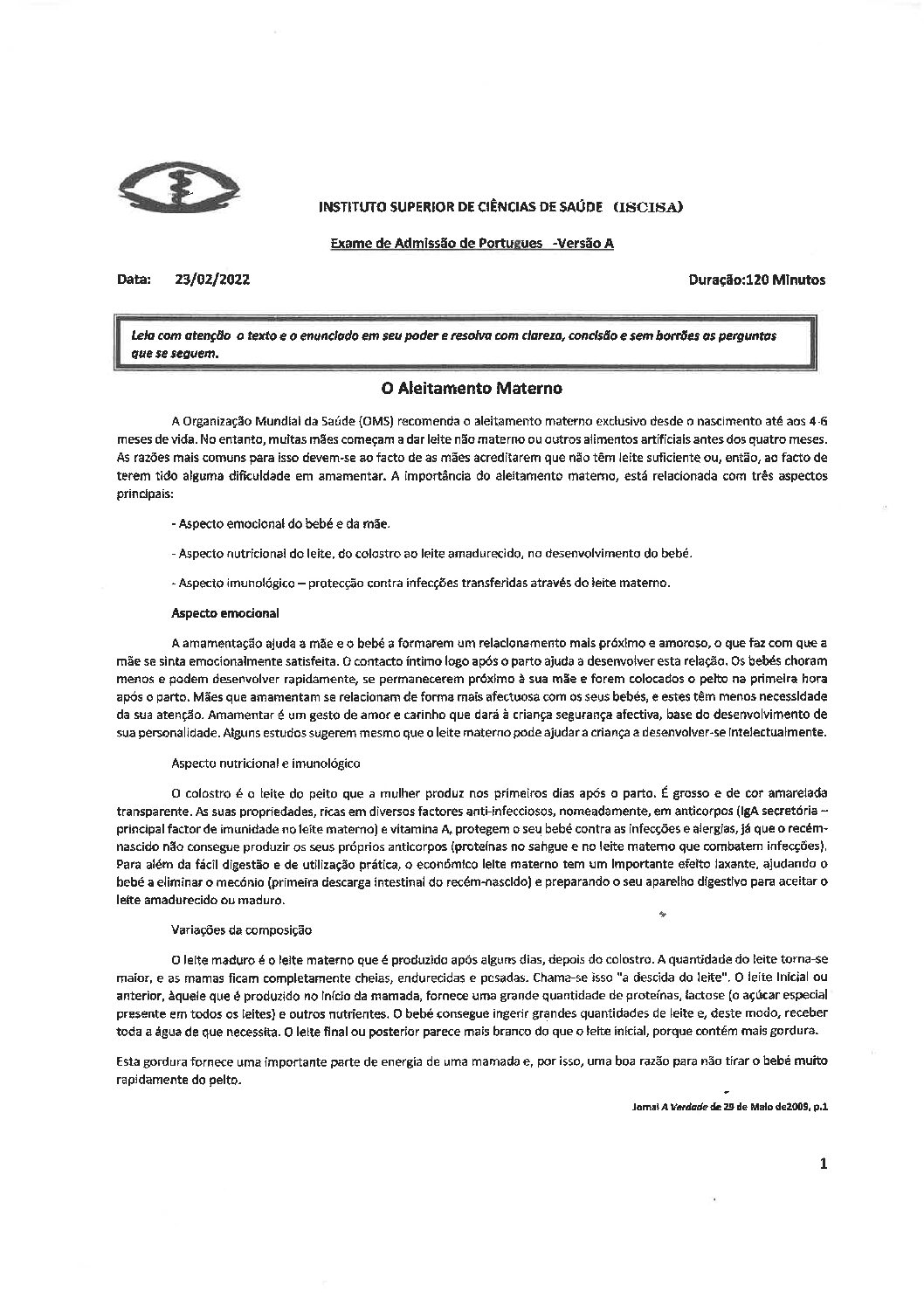 Português – 2022 do ISCISA (Enunciado e Resolução do Exame de Admissão em PDF)